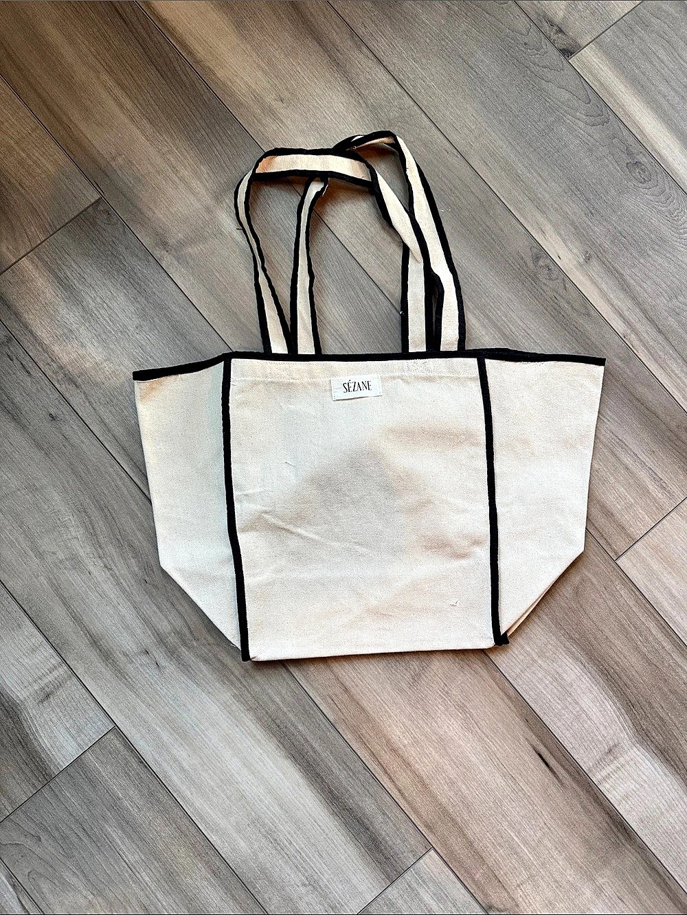 Sezane Canvas Tote in Cream & Black